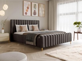 Łóżko LUX tapicerowane z pojemnikiem i zagłówkiem w tkaninie AMON 15 kolor BRĄZOWY DOMOHOME