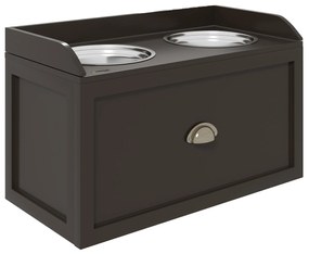 PawHut Stacja Karmienia dla Psów, Podwyższone Miski, 2 Miski ze Stali Nierdzewnej, 1 Szuflada, 60 x 30 x 36 cm, Brązowy