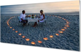 Panel szklany do Kuchni Serce ze Świeczek nad Brzegiem Morza