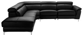 Kanapa narożna z elektryczną funkcją relax ze skóry SITIA - Czarny - Lewostronna