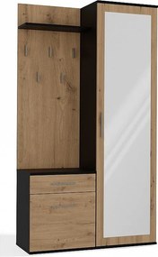 Garderoba Duo | Antracyt/Dąb Artisan | 100x35x180 cm| Szafa, Lustro, Wieszak, Szuflada, Szafka