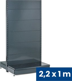 Regał sklepowy obustronny, ścianki perforowane, 2200 x 1000 x 900 mm, podstawowy, antracyt