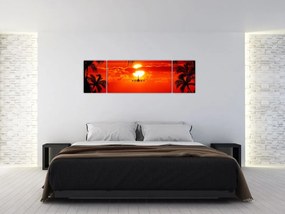 Obraz - zachód słońca z samolotem (170x50 cm)