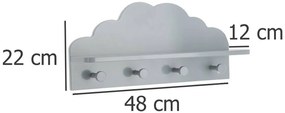 Półka z 4 wieszakami CLOUD, 48 x 22 x 12 cm