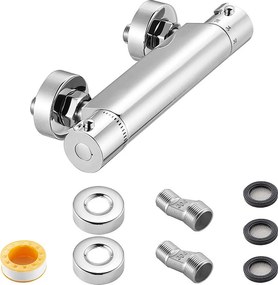 Bateria Termostatyczna Prysznicowa SucceBuy z Blokadą Zabezpieczającą 38°C, Kran Prysznicowy Termostatyczny do Ciepłej Wody, Zawory Kontroli Temperatury