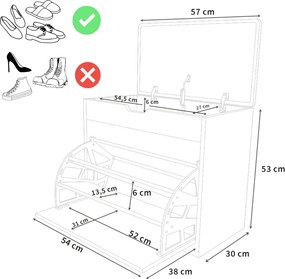 Szafka na buty z siedziskiem i wysuwanymi półkami VAULT, 57 x 30 x 53 cm