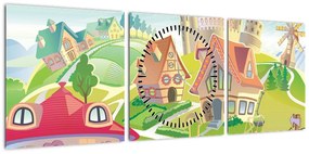 Obraz - Kolorowe miasteczko (z zegarem) (90x30 cm)