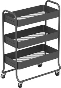 HOMCOM Wózek kuchenny, 3 kosze, 4 kółka, metal, czarny