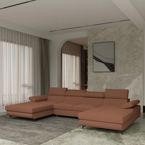 Masseno Narożnik DETTI  z funkcją spania i pojemnikiem na pościel Narozniki U, Rozkładana sofa - Miedziany, QUELLE 54
