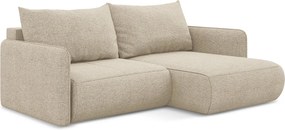 Narożnik prawostronny z funkcją spania - z tkaniny szenilowej - ciemny beż - NANEA