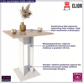 Stolik kwadratowy barowy dąb artisan + biały P7-K85