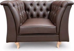 (Wyprzedaż) Pikowany fotel Chesterfield z brązowej ekoskóry