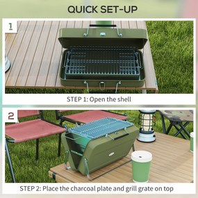 Outsunny Grill Stołowy z Rusztem Zielony 47x30x28cm | Aosom PL