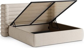 Beżowe tapicerowane łóżko dwuosobowe ze schowkiem ze stelażem 180x200 cm Mount – Micadoni