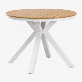 Okrągły Stół Ogrodowy Z Aluminium I Drewna Eukaliptusowego Archer Gardenia Biel & Ø100 Cm - Sklum