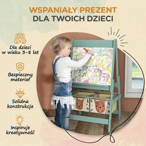 AIYAPLAY 3-w-1 Tablica dziecięca z rolką papieru, Tablica kredowa, Whiteboard, Koszyki na akcesoria, 54 x 46,5 x 93 cm, zielona
