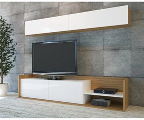 Biały zestaw pod TV w dekorze egzotycznego drewna 180x40 cm Kale – Kalune Design