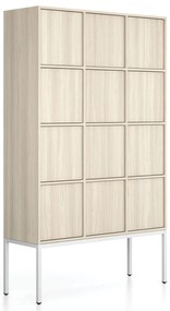 Szafa biurowa FRAME, podstawa biała, 12x drzwi, 1299 x 450 x 2185 mm, PUSH-Lock, dąb naturalny