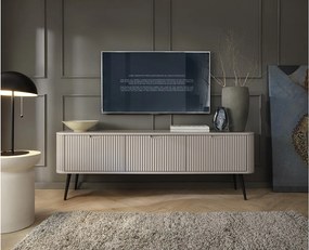 ZOVA RTV Szafka TV-Lowboard z żłobionymi frontami, metalowymi nogami, 3 drzwi, nowoczesny stolik TV, nogi metalowe czarne, 168/57/39cm