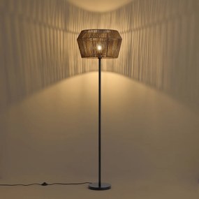 Lampa podłogowa czarna z brązowym abażurem z papierowego sznurka 50/50/30 - Simplo