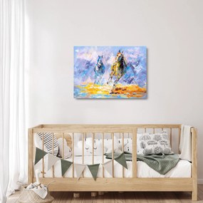 Obraz na szkle biegnących koni, obraz olejny (70x50 cm)