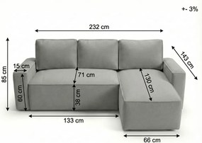 Rozkładana dwustronna sofa narożna do L SMART BOUCLE 232x143 cm, szaro-beżowa