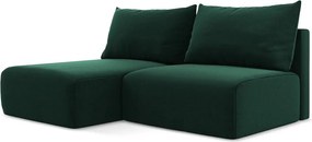 Ciemnozielony aksamitny rozkładany/ze schowkiem narożnik (lewostronny/z szezlongiem) Kalena – Makamii
