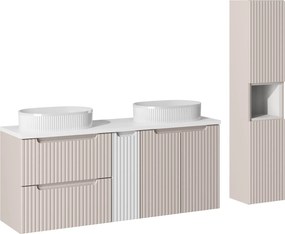 Zestaw łazienkowy Nova 13 kaszmir/biały - szafka 140 cm z umywalkami Beyond i słupek