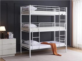 Łóżko piętrowe metalowe trzyosobowe Havin - 90 x 190 cm - białe