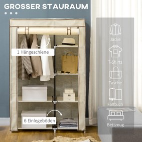 HOMCOM Szafa na ubrania z tkaniny Kremowobiała z 2 drążkami i 6 półkami 103x43x1625cm | Aosom PL