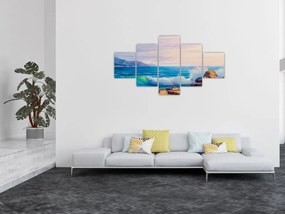 Obraz fal uderzających w klify, obraz olejny (125x70 cm)