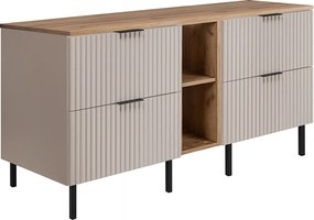 Szafka pod umywalkę, kaszmir/dąb Craft + czarny uchwyt, 140 (2 x 60 + 20) x 77 x 46 cm + blat, czarne nogi