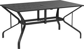 Outsunny Stół ogrodowy ze stali 150x90 cm Odporny na warunki atmosferyczne, z otworem na parasol, dla 6 osób, czarny