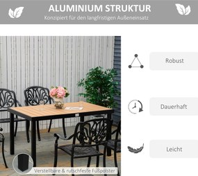 Outsunny stół ogrodowy dla 6 osób, aluminium 140 cm x 90 cm x 74 cm