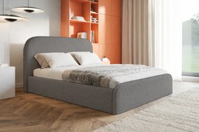 Łóżko tapicerowane 160x200 Wendra - stelaż metalowy, okrągłe zagłowie, boucle - szary (Catch Me 25)