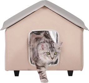 Domek dla kota SucceBuy, Podniesiony i Ogrzewany Domek dla kota z Matą Grzewczą, Brązowy (Średni)