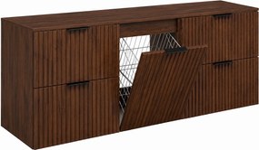 Szafka łazienkowa wisząca pod umywalkę z koszem na pranie, dąb orzech, uchwyty czarne, 160 x 46 x 57 cm