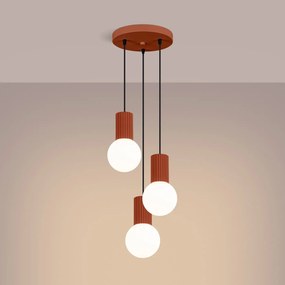 Lampa wisząca HALO 3P ochra czerwona ryflowana SOLLUX  LIGHTING