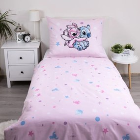 Różowa bawełniana pościel dziecięca jednoosobowa 140x200 cm Lilo a Stitch "Universe" – Jerry Fabrics