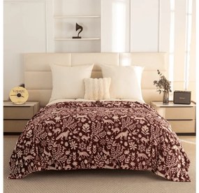 Mikropluszowy koc FOREST ANIMALS, bordowy Rozmiar: 200 x 220 cm