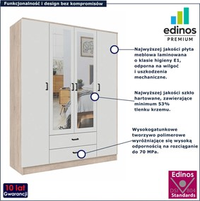 Czterodrzwiowa szafa z lustrem w kolorze dąb sonoma + biały F6-Z91