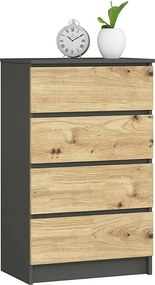 Komoda AKORD K60 Grafit Szary 60 cm 4 szuflady kolor Dąb Artisan mat 60x40x99 cm