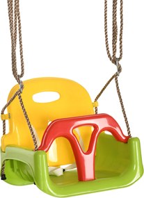 Outsunny Huśtawka dla dzieci 3-w-1 regulowana, z oparciem, pasem bezpieczeństwa, dla dzieci 9-36 miesięcy, zielona | Aosom PL