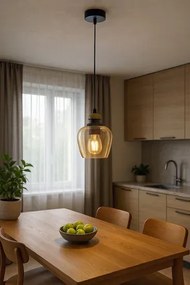 Długa lampa ze szklanym wiszącym kloszem beżowa B8-F30