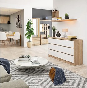 Komoda AKORD K140 Dąb Sonoma 138 cm 6 szuflad kolor Biały mat 138x40x77 cm