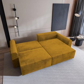 Masseno Narożnik FIANO z funkcją spania i pojemnikiem na pościel Narozniki L, Rozkładana sofa - Żółty, MONOLITH 48