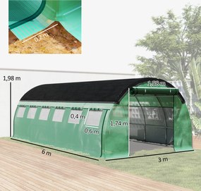 Outsunny Szklarnia Polytunelowa 6 x 3 x 2 m z Siatką Przeciwsłoneczną, Rolowanymi Bocznymi Ścianami, Pokrywą z Tworzywa, Stalowym Ramą, Zielona