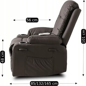 Fotel Masujący BOX Rozkładany Wypoczynkowy z Podnóżkiem Ciemnobrązowy Ekoskóra Nowoczesny