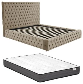Łóżko ze skrzynią chesterfield 180 x 200 cm - Welur - Taupe + Materac - DULENI