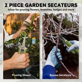 Outsunny Zestaw narzędzi ogrodowych 2 szt. Narzędzia ogrodowe ze stali nierdzewnej z nożycami i sekatorem Zielony+Srebrny